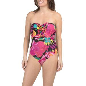 TRINA TURK Floral Bandeau Lace Up One-piece Swimsuit